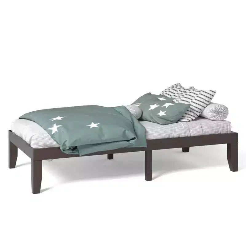Costway Cadre de lit double 14" en bois avec sommier à lattes en bois couleur expresso/naturel