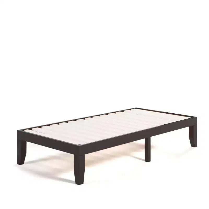 Costway Cadre de lit double 14" en bois avec sommier à lattes en bois couleur expresso/naturel