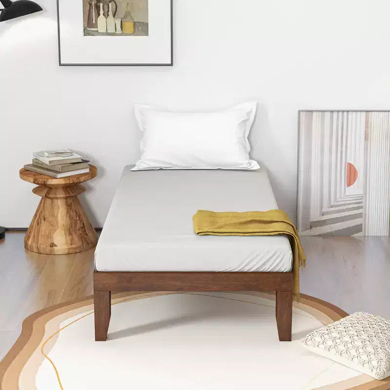 Costway Cadre de lit double 14" en bois avec sommier à lattes en bois couleur expresso/naturel