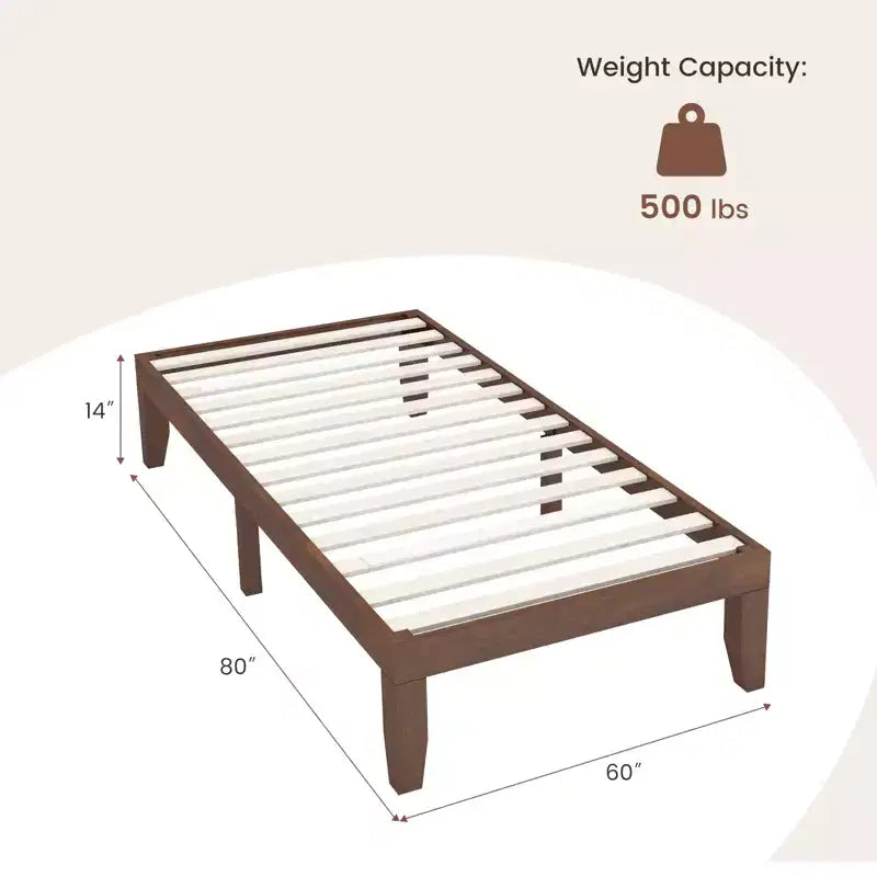 Costway Cadre de lit double 14" en bois avec sommier à lattes en bois couleur expresso/naturel