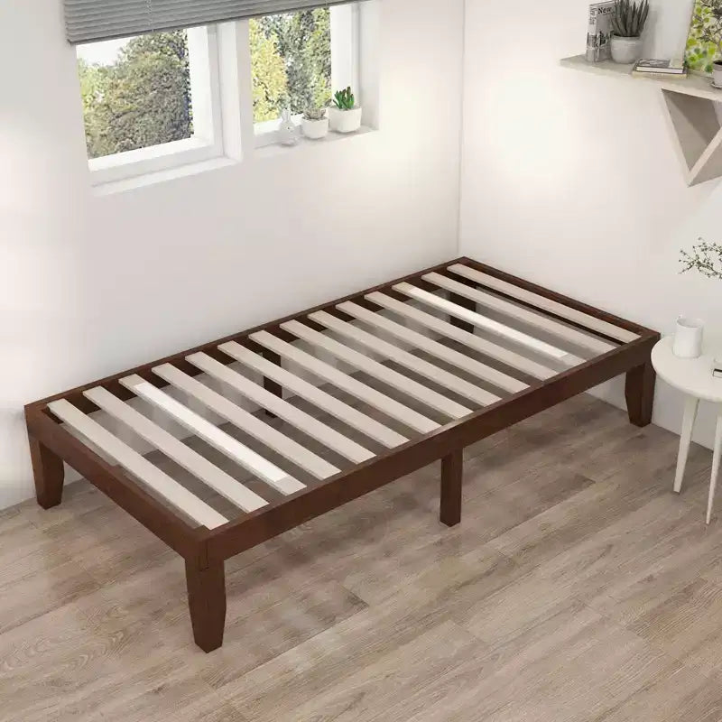 Costway Cadre de lit double 14" en bois avec sommier à lattes en bois couleur expresso/naturel