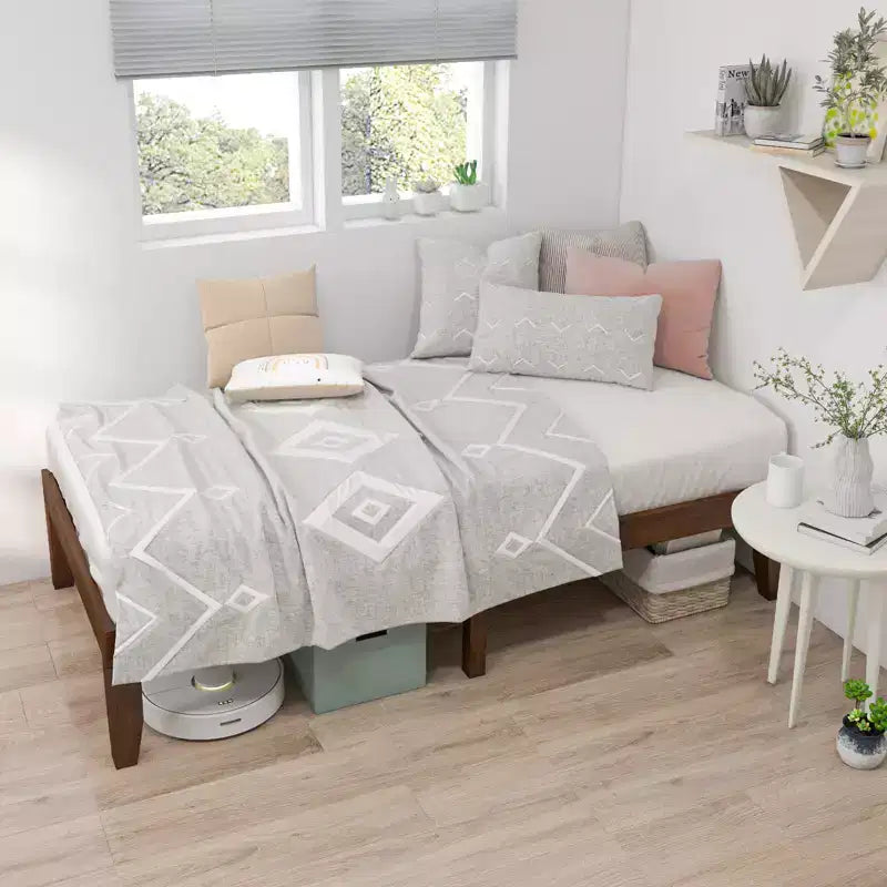 Costway Cadre de lit double 14" en bois avec sommier à lattes en bois couleur expresso/naturel