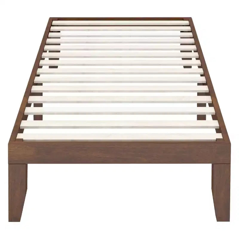 Costway Cadre de lit double 14" en bois avec sommier à lattes en bois couleur expresso/naturel