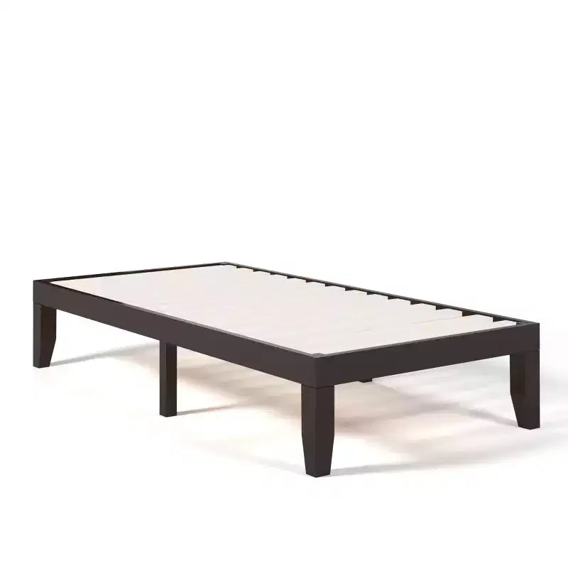 Costway Cadre de lit double 14" en bois avec sommier à lattes en bois couleur expresso/naturel