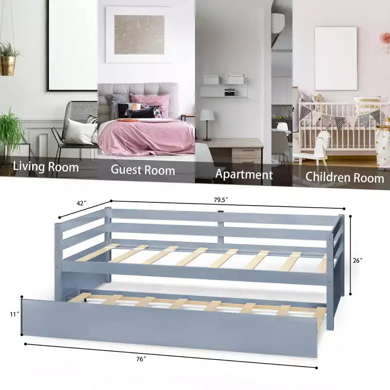 Lit de repos gigogne simple Costway à lattes en bois, plateforme pour matelas, gris/espresso/blanc