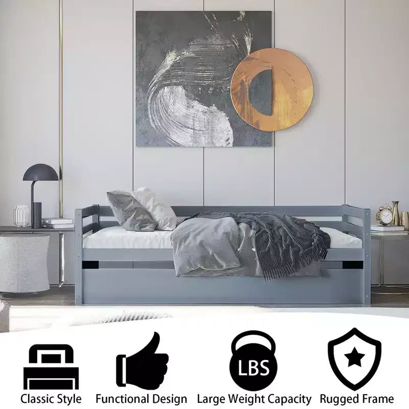 Lit de repos gigogne simple Costway à lattes en bois, plateforme pour matelas, gris/espresso/blanc
