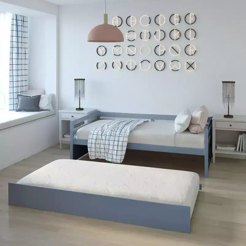 Lit de repos gigogne simple Costway à lattes en bois, plateforme pour matelas, gris/espresso/blanc
