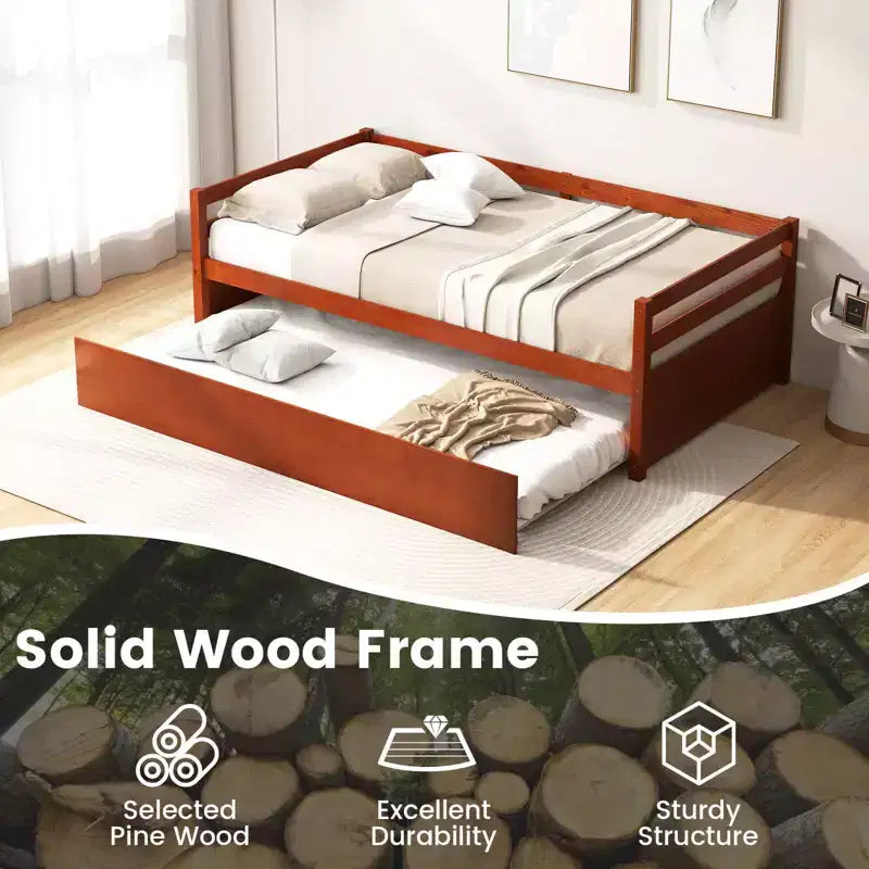 Lit de repos gigogne simple Costway à lattes en bois, plateforme pour matelas, gris/espresso/blanc