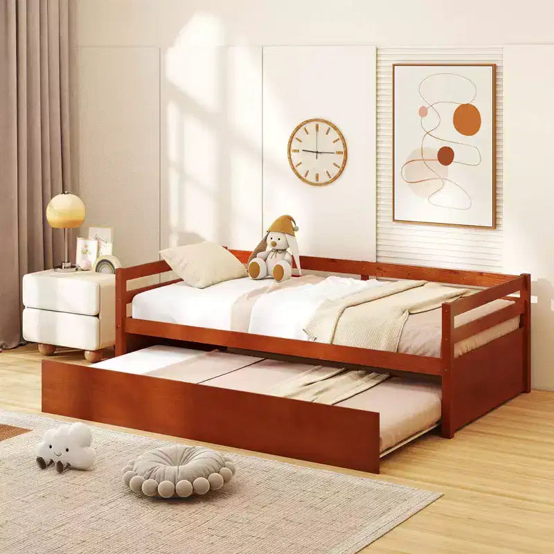 Lit de repos gigogne simple Costway à lattes en bois, plateforme pour matelas, gris/espresso/blanc