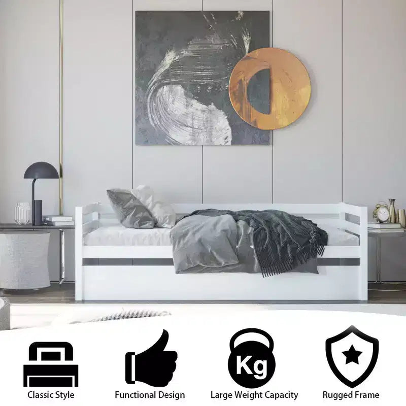 Lit de repos gigogne simple Costway à lattes en bois, plateforme pour matelas, gris/espresso/blanc