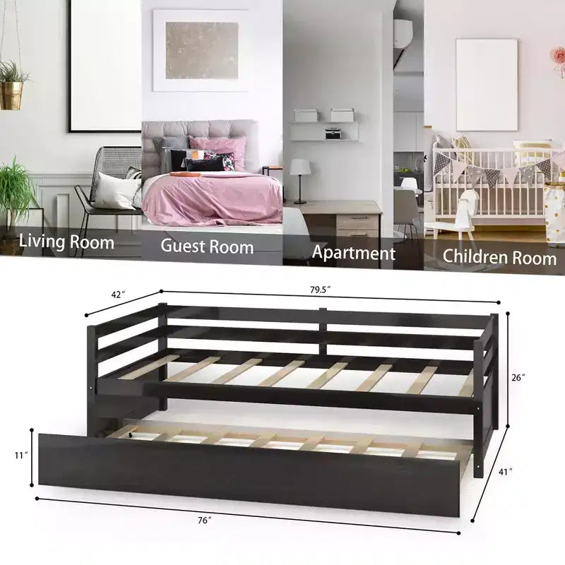 Lit de repos gigogne simple Costway à lattes en bois, plateforme pour matelas, gris/espresso/blanc