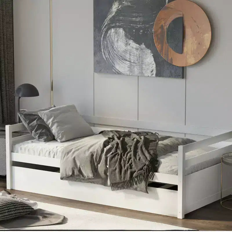 Lit de repos gigogne simple Costway à lattes en bois, plateforme pour matelas, gris/espresso/blanc
