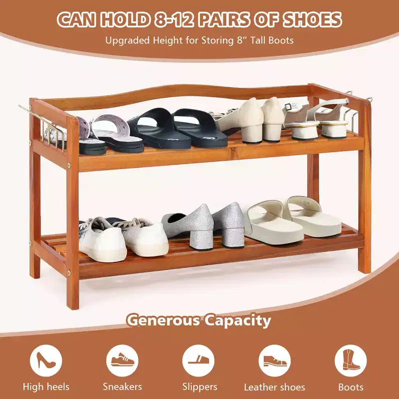 Meuble à Chaussures à 2 Niveaux en Bois Costway Organisateur de Rangement pour Chaussures Robuste et Autonome