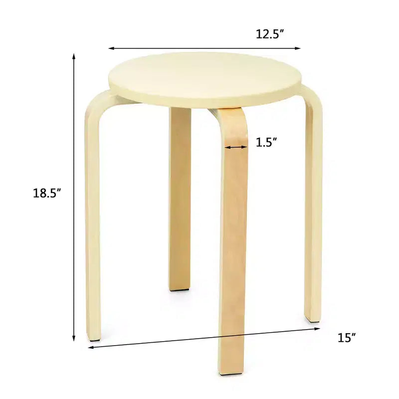 Costway Lot de 4 Tabourets Ronds en Bois Courbé, Chaises de Salle à Manger Empilables avec Siège Rembourré Beige/Noir