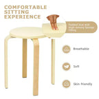 Costway Lot de 4 Tabourets Ronds en Bois Courbé, Chaises de Salle à Manger Empilables avec Siège Rembourré Beige/Noir