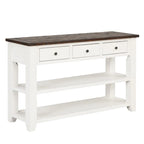 Console en bois avec 3 tiroirs de rangement et 2 étagères