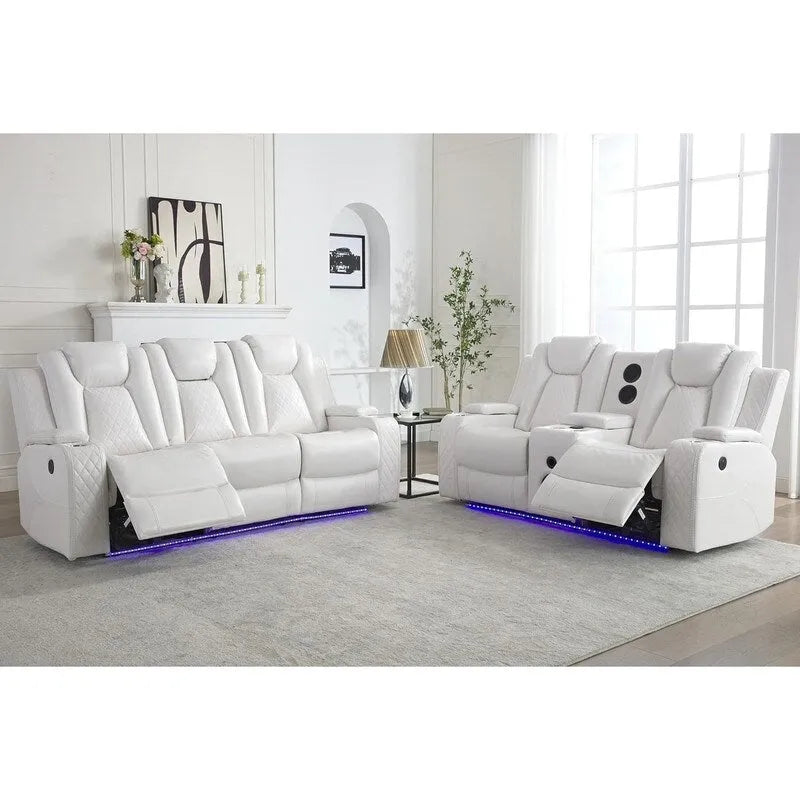 Canapé inclinable électrique avec chargeur sans fil, liseuse pour salon, lumière LED en similicuir, port AC/USB, porte-gobelet, noir