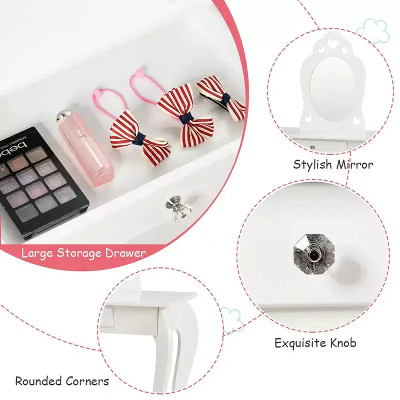 Costway Coiffeuse Enfant Princesse Table de Maquillage Jouet avec Miroir