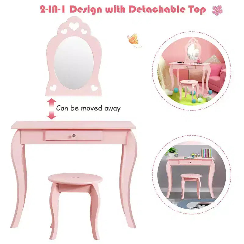 Costway Coiffeuse Enfant Princesse Table de Maquillage Jouet avec Miroir