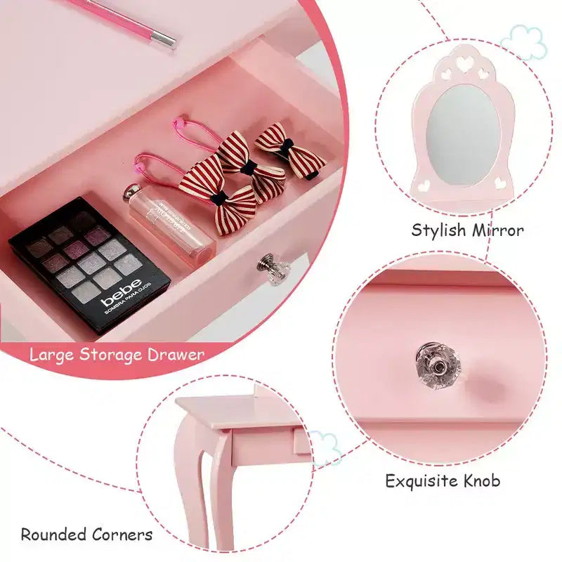 Costway Coiffeuse Enfant Princesse Table de Maquillage Jouet avec Miroir