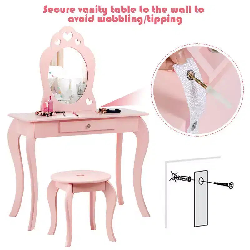 Costway Coiffeuse Enfant Princesse Table de Maquillage Jouet avec Miroir