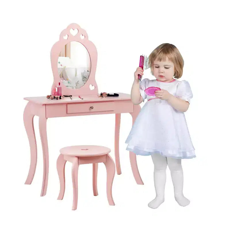 Costway Coiffeuse Enfant Princesse Table de Maquillage Jouet avec Miroir