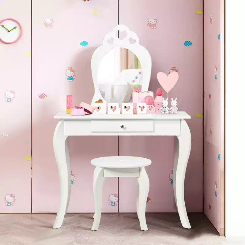 Costway Coiffeuse Enfant Princesse Table de Maquillage Jouet avec Miroir