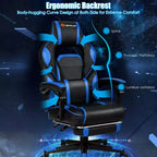 Costway Fauteuil de Massage Gaming Inclinable, Fauteuil de Bureau de Course pour Ordinateur avec Repose-Pieds Blanc/Noir/Bleu/Rouge