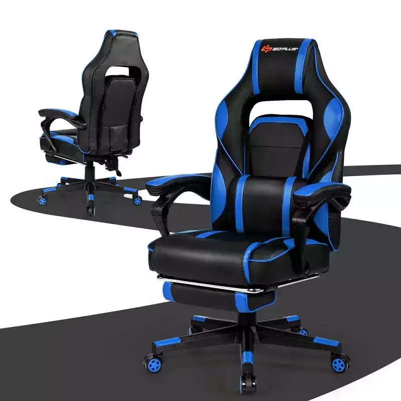 Costway Fauteuil de Massage Gaming Inclinable, Fauteuil de Bureau de Course pour Ordinateur avec Repose-Pieds Blanc/Noir/Bleu/Rouge