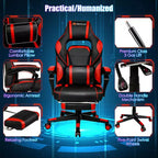 Costway Fauteuil de Massage Gaming Inclinable, Fauteuil de Bureau de Course pour Ordinateur avec Repose-Pieds Blanc/Noir/Bleu/Rouge