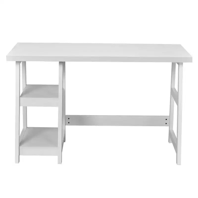 Costway Bureau Informatique à Tréteaux Poste de Travail Domicile/Bureau avec Étagères Amovibles Bleu Vintage/Blanc