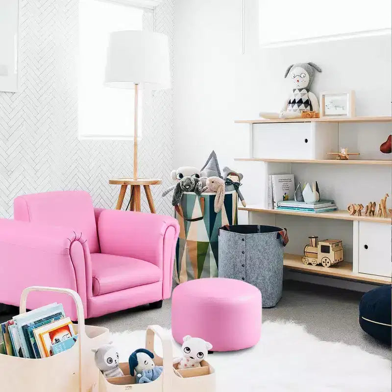 Costway Canapé pour enfants avec accoudoirs, pouf, cadeau d'anniversaire pour tout-petits, rose