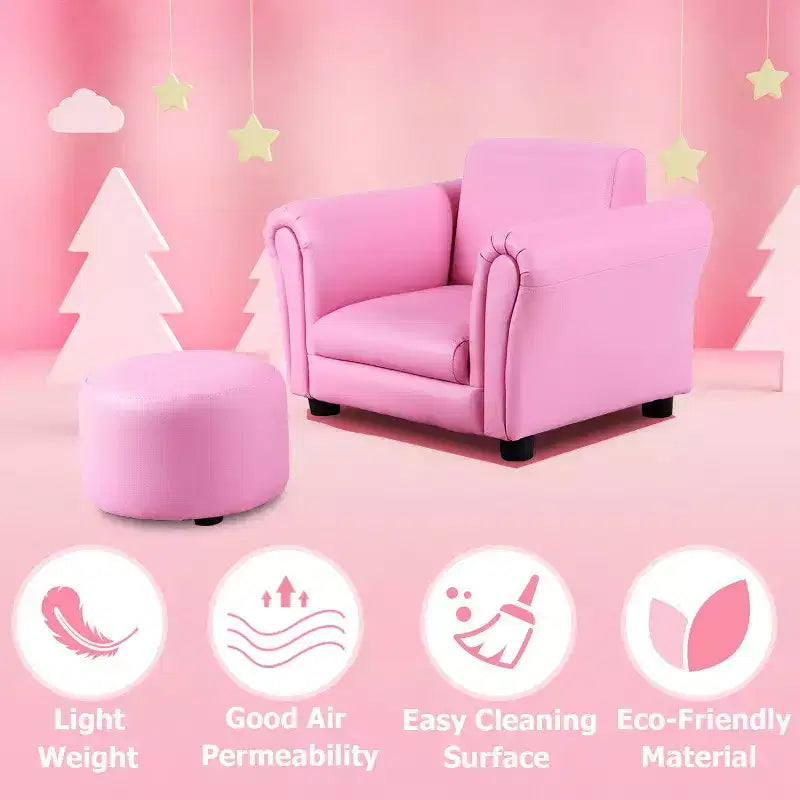 Costway Canapé pour enfants avec accoudoirs, pouf, cadeau d'anniversaire pour tout-petits, rose
