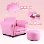 Costway Canapé pour enfants avec accoudoirs, pouf, cadeau d'anniversaire pour tout-petits, rose
