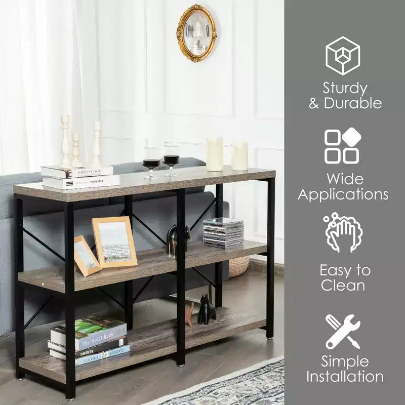 Costway Table console 47'' à 3 niveaux style industriel avec cadre en métal