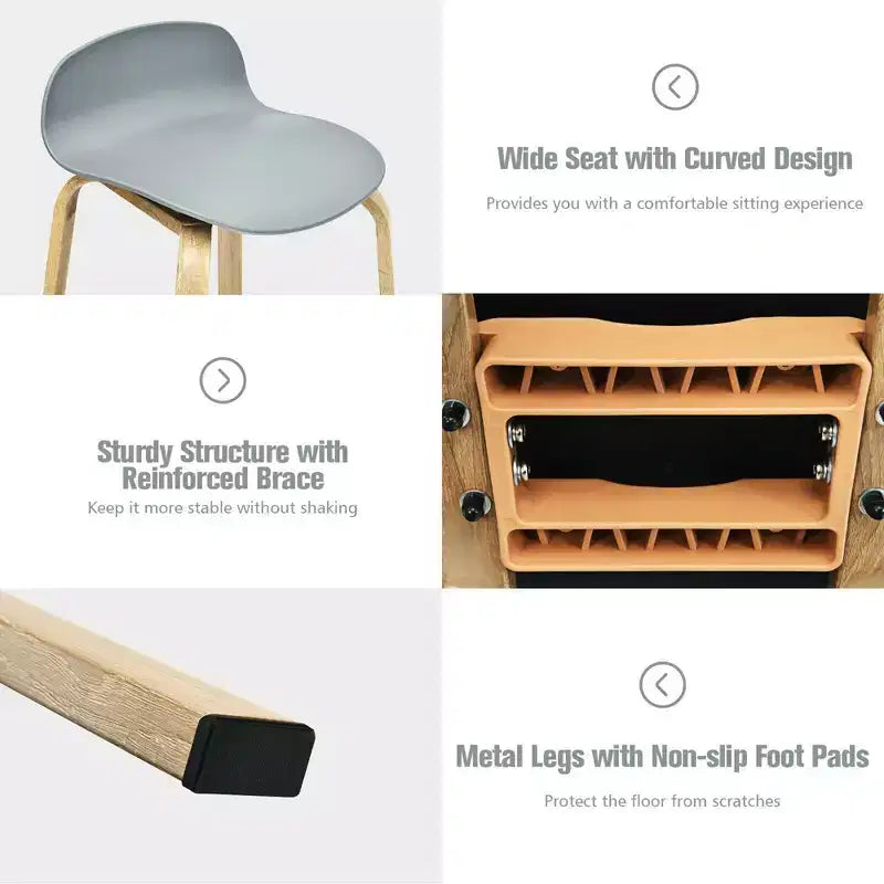 Costway Lot de 4 tabourets de bar modernes 76 cm Chaises de bistrot avec dossier bas et pieds en métal Gris