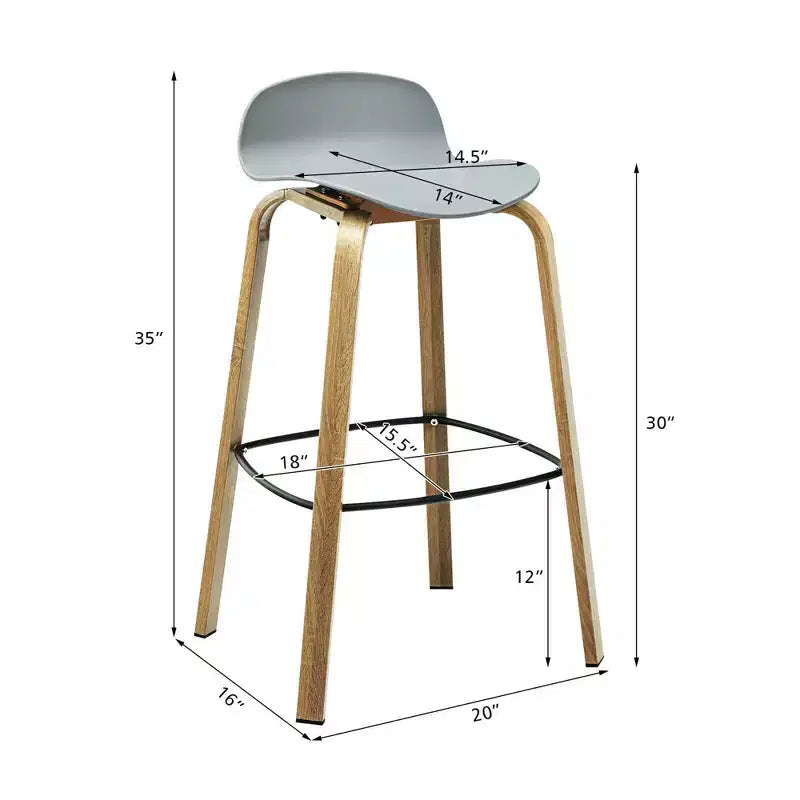 Costway Lot de 4 tabourets de bar modernes 76 cm Chaises de bistrot avec dossier bas et pieds en métal Gris