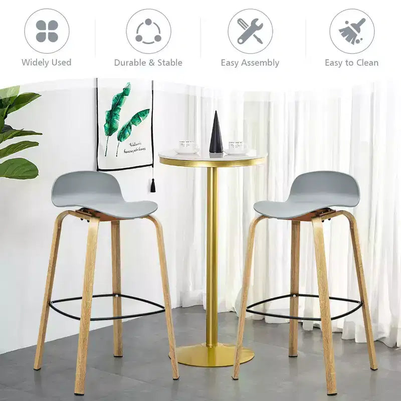 Costway Lot de 4 tabourets de bar modernes 76 cm Chaises de bistrot avec dossier bas et pieds en métal Gris