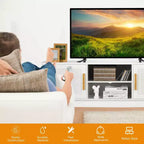 Meuble TV Costway – Console multimédia avec 2 placards en rotin et étagères ouvertes