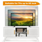 Meuble TV Costway – Console multimédia avec 2 placards en rotin et étagères ouvertes
