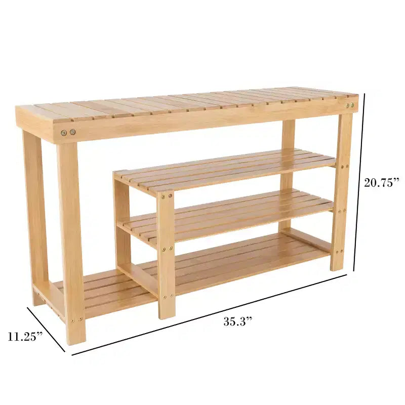 Banc de rangement à chaussures et bottes en bambou à 3 niveaux Hastings Home avec assise - Bois naturel