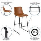 Tabourets de bar Merrick Lane de 76 cm de hauteur avec siège baquet en similicuir, lot de 2