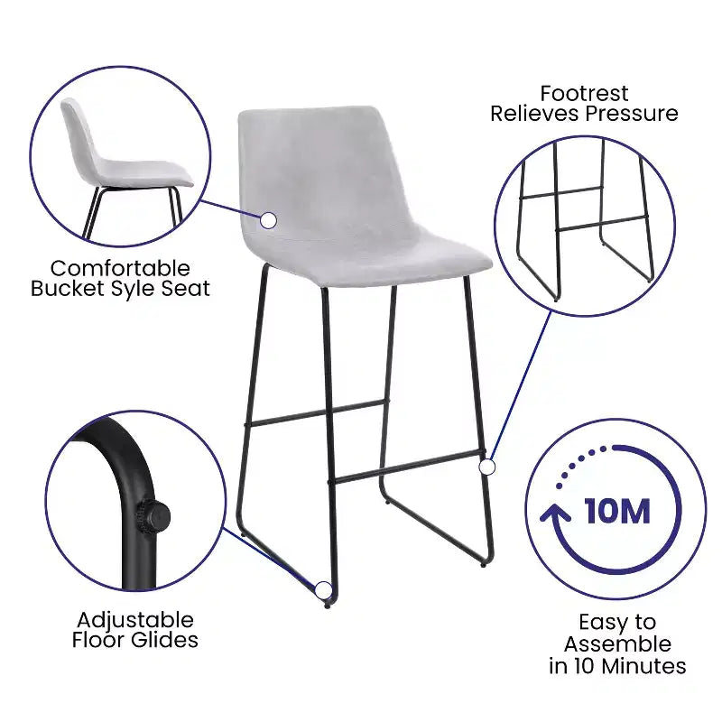 Tabourets de bar Merrick Lane de 76 cm de hauteur avec siège baquet en similicuir, lot de 2