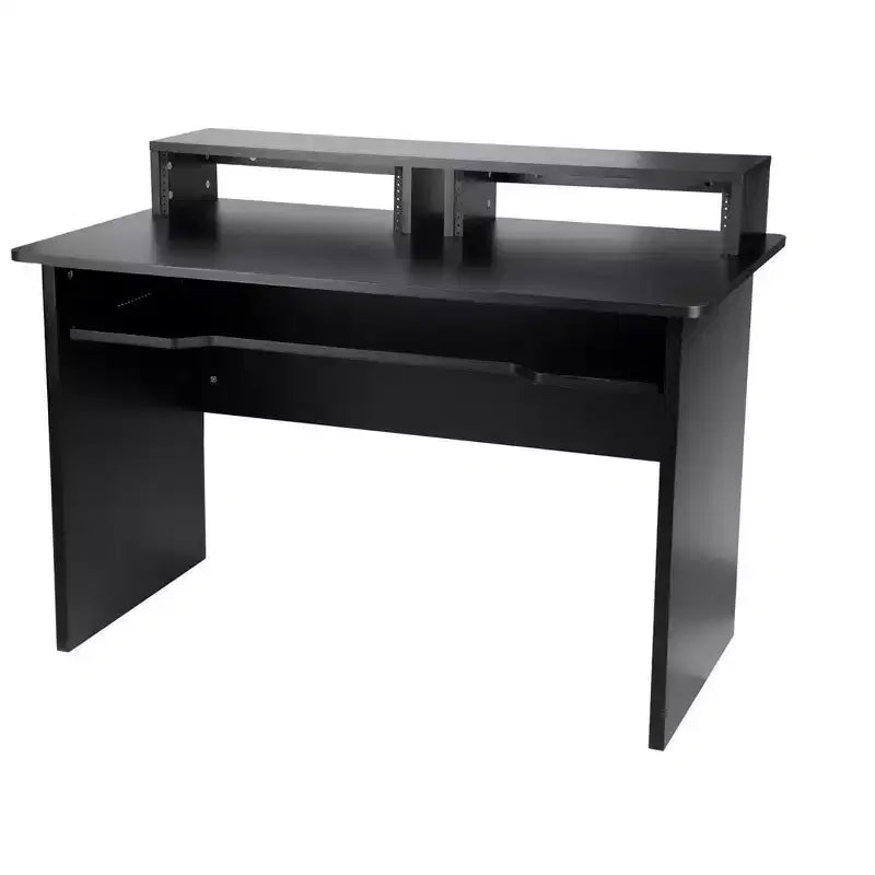 Station de travail de studio Monoprice avec deux baies de rack 3U et un plateau pour clavier de 66 touches, pour studio à domicile moderne - Série Stage Right