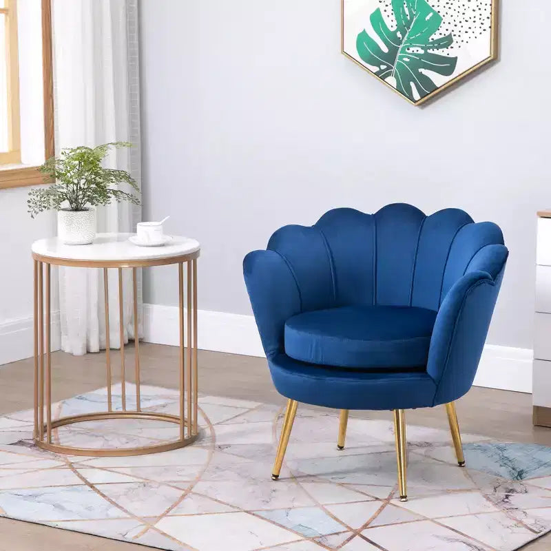 Fauteuil d'appoint élégant en velours HOMCOM/Fauteuil club de loisirs avec pieds en métal doré pour salon, bleu
