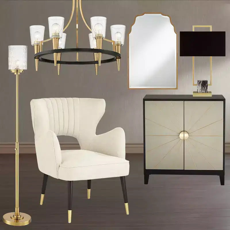 Miroir mural décoratif rectangulaire Noble Park avec cadre arqué ondulé biseauté moderne doré antique 26 de large pour salle de bain