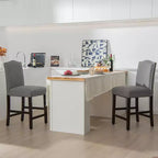 Costway Lot de 2 tabourets de bar en tissu avec clous décoratifs Hauteur comptoir Chaises de salle à manger Gris/Beige