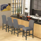 Costway Lot de 2 tabourets de bar en tissu avec clous décoratifs Hauteur comptoir Chaises de salle à manger Gris/Beige