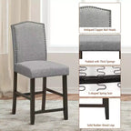 Costway Lot de 2 tabourets de bar en tissu avec clous décoratifs Hauteur comptoir Chaises de salle à manger Gris/Beige