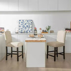 Costway Lot de 2 tabourets de bar en tissu avec clous décoratifs Hauteur comptoir Chaises de salle à manger Gris/Beige